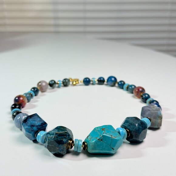 Chunky Blue Gemstone Statement Necklace – Turquoise & Blue Agate - Picture 4 of 11